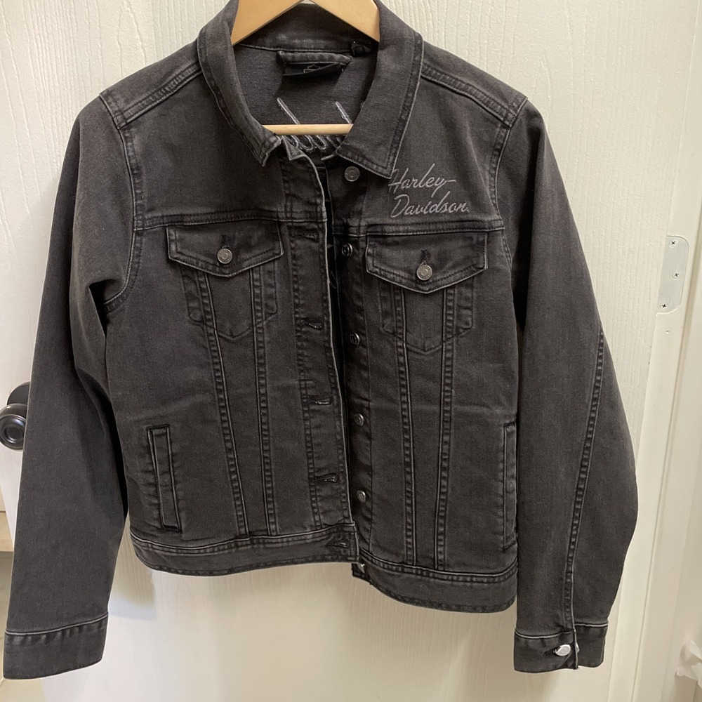 Harley Davidson Dark Jean Jacket Motorcycle Logo Women's Small